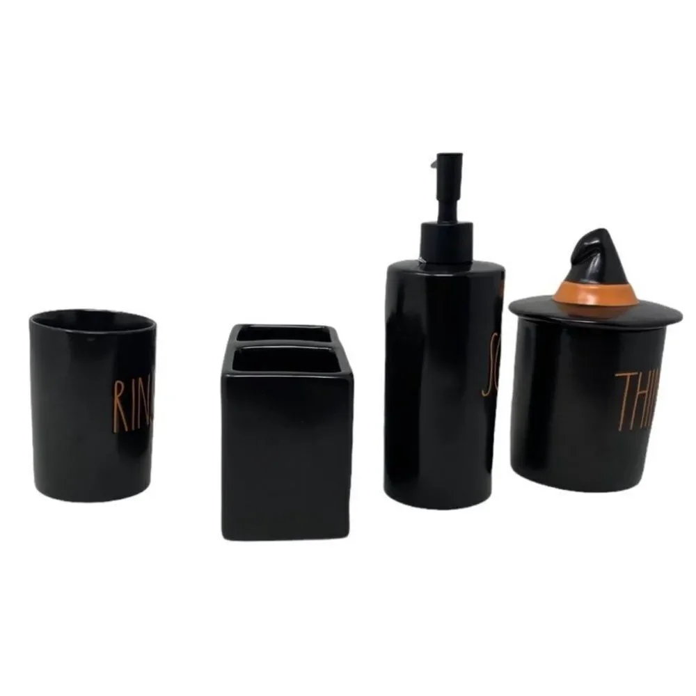 Rae Dunn Halloween Bathroom Set Hocus Pocus Things Rinse Soap‎ Witch Hat